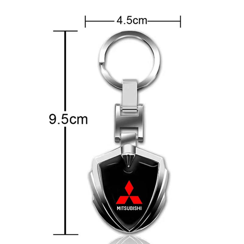 Car Logo Keychain 3D Metal Shield Shaped Keyring For Mitsubishi RALLIART Pajero ASX Lancer X 9 Outlander 3 L200 Car Styling