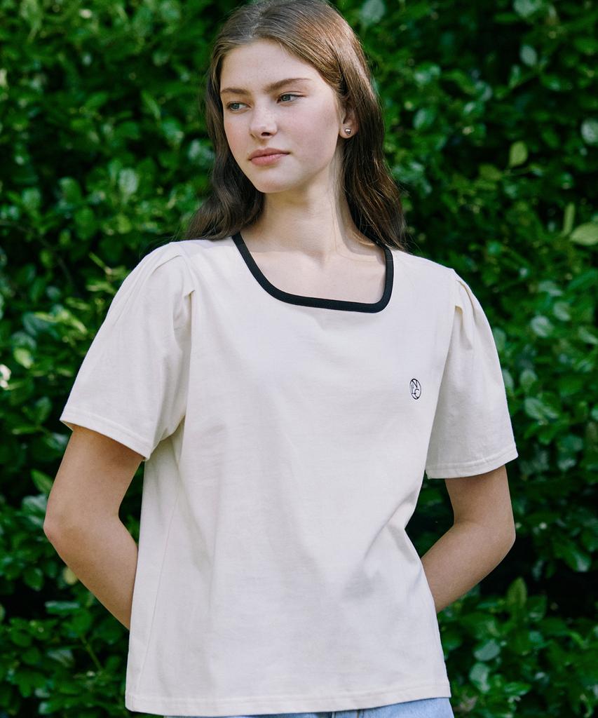 NONLOCAL Neckline Puff Sleeve T-Shirt - Cream