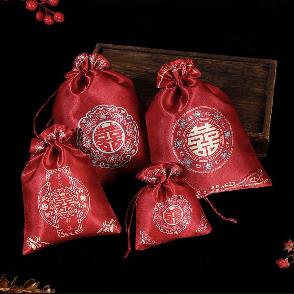 10pcs Embossed Flowers Wedding Candy Bag Chinese Style Handbag Bag Drawstring Bag  Female/Girls
