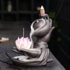 Zen Meditation Relaxation Handcrafted Purple Clay Backflow Incense Burner Lotus Buddha Hand Design Incense Burner -No Incense