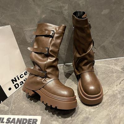 Новые женские ковбойские сапоги в британском ретро-стиле, кожаные на вид, с чувством моды, универсальные, не утомляют ноги, удобная обувь