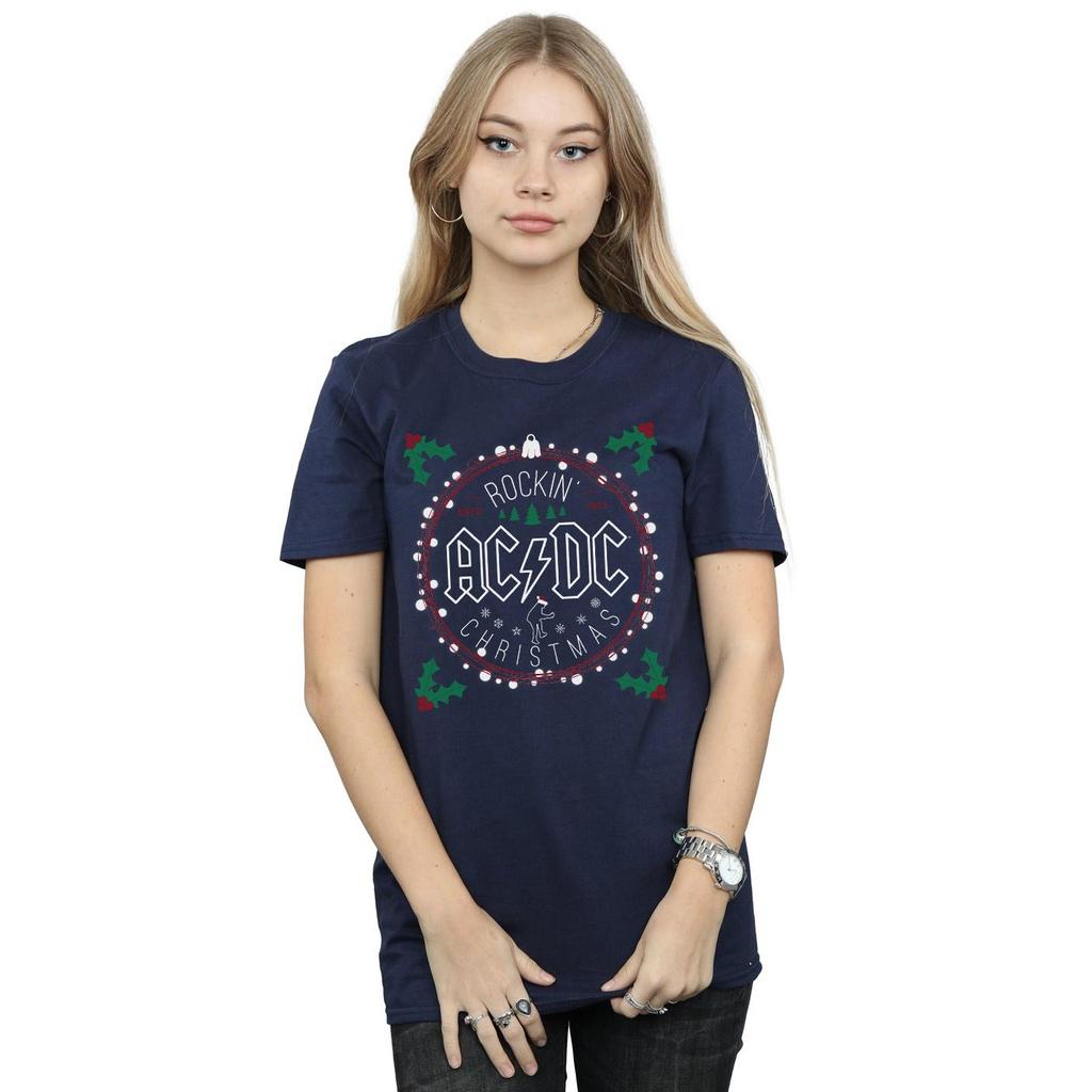 AC/DC Womens/Ladies Christmas Circle Cotton Boyfriend T-Shirt