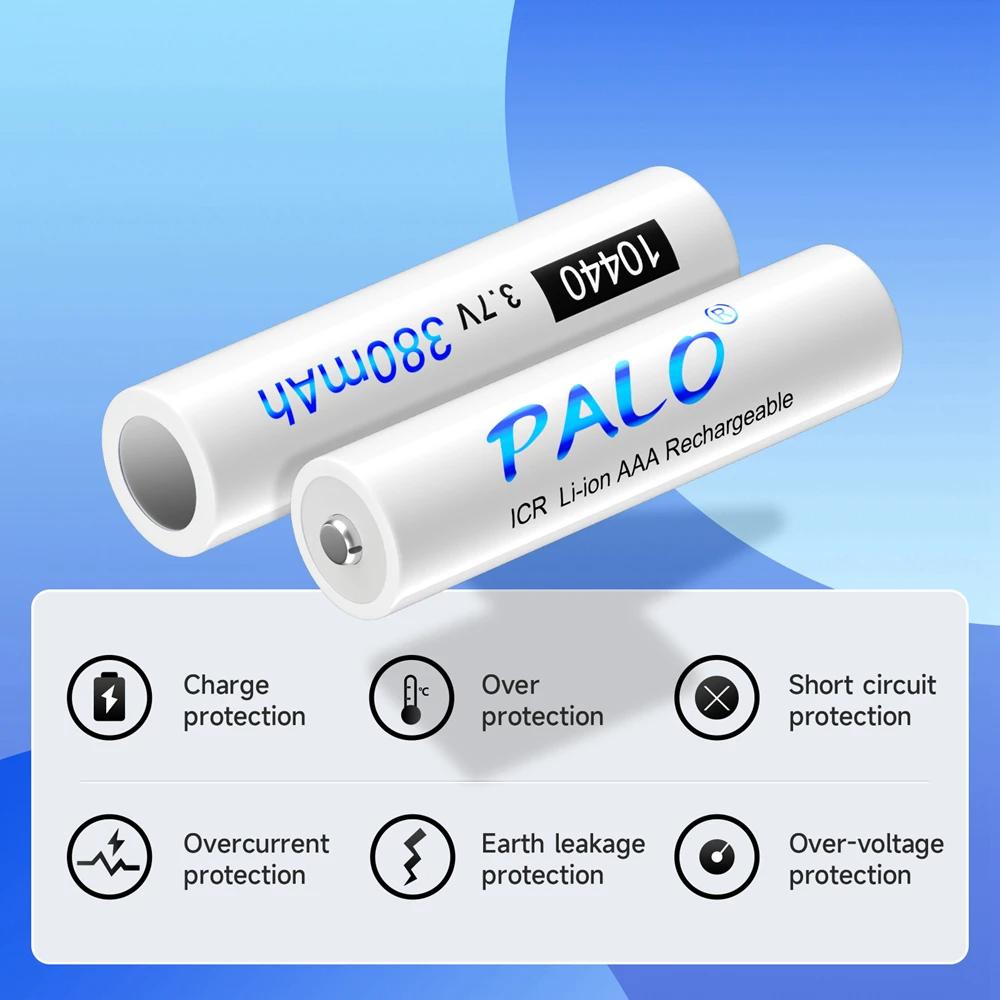 PALO 10440 Литий-ионная аккумуляторная батарея AAA 10440 3,7 В 380 мАч литиевая батарея кнопка сверху для фонарика камеры