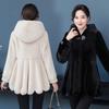 Autumn and Winter New Imitation Mink Velvet Women's Coat Medium and Long Imitation Fox Fur Coat Hooded Large Size Slim and Thin