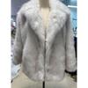 Autumn and Winter Women's White Background and Black Tip Mid-length Suit Jacket Coat Artificial Fur Imitation Leather Jacket