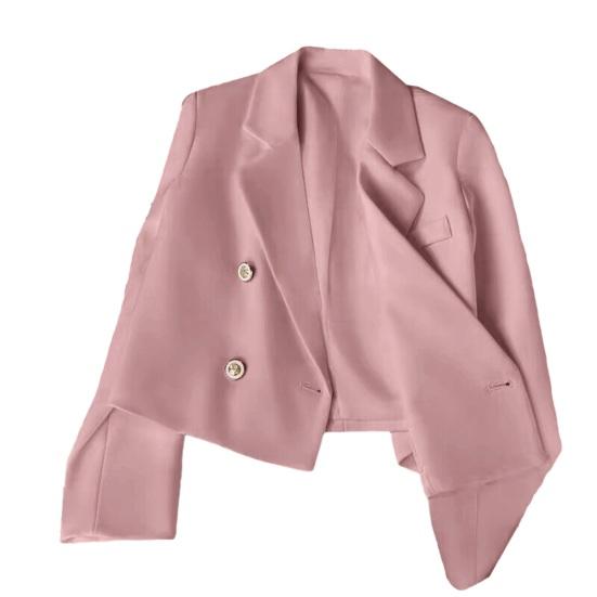 Spring Women Breasted Office Cropped Blazer Lapel Solid Color Long Sleeve Double Jacket Suit Coat