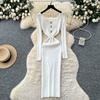 Autumn Spring Women Square Collar Full Sleeve Long Midi Knitted Sweater Office Work Slim Bodycon Pullover Dresses