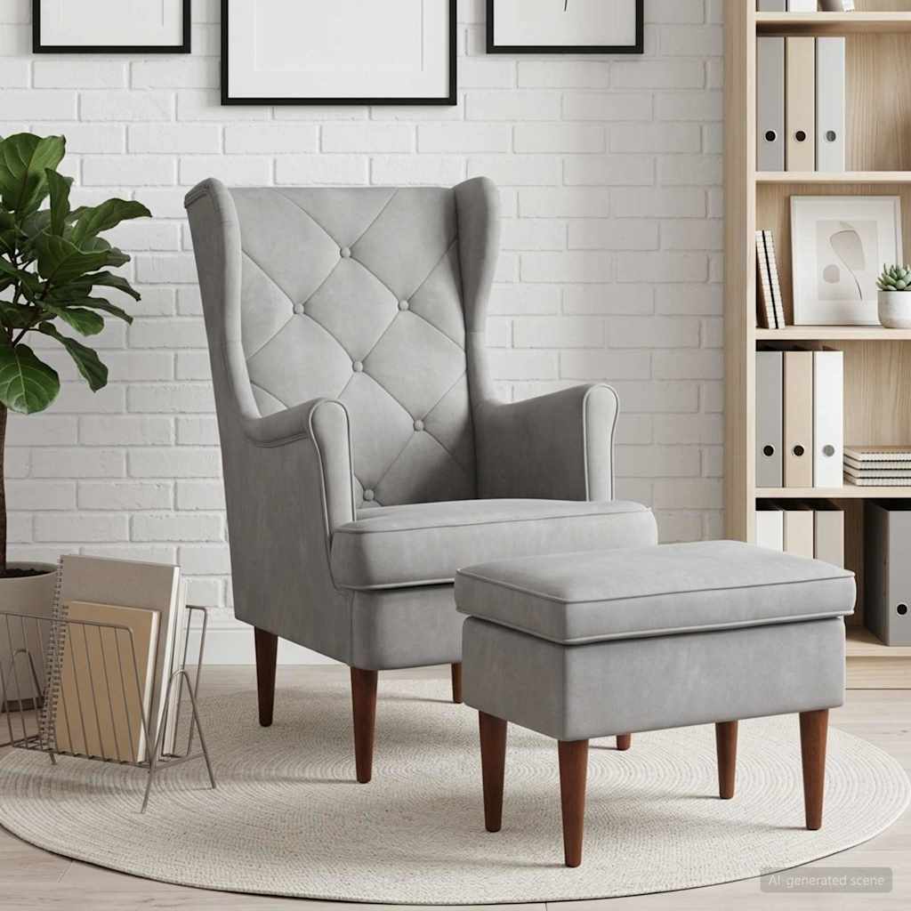 Armchair with Ottoman 2 pcs. Light Gray Velvet