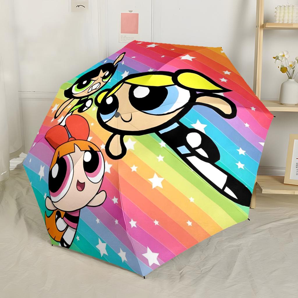 Powerpuff Girls Adventure Outdoor Automatic Umbrella Compact 8-Rib Lightweight Foldable Design for Outdoor Daily Use Stylish Accessory