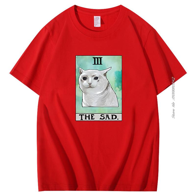 Kawaii The Sad Cat Meme Tshirt Unisex Tops Retro Harajuku Graphic Tshirts Summer Short Sleeve Tshirts Mens Clothes