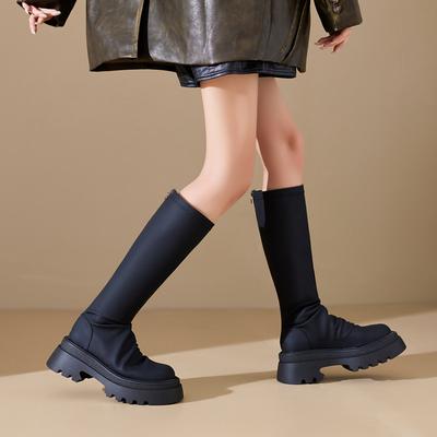 Новые женские ботинки с большим обхватом голенища, на толстой подошве, высокие, для полных и худых ног, ботинки-чулки, ботинки для увеличения роста для невысоких женщин