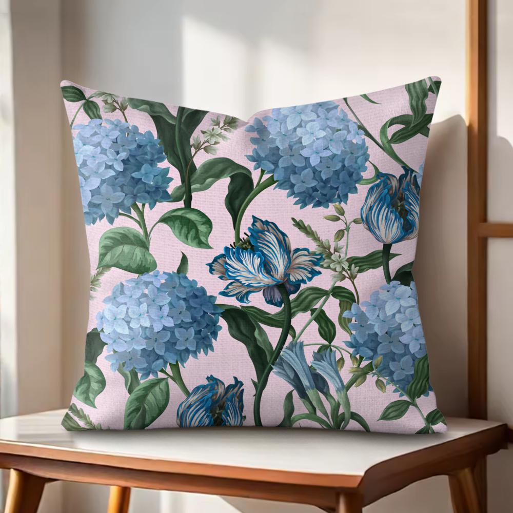 Hydrangea Cushion Cover Natural Linen Organic Fabric DoubleSided Printing Couch Pillow Covers Home Decor Gift