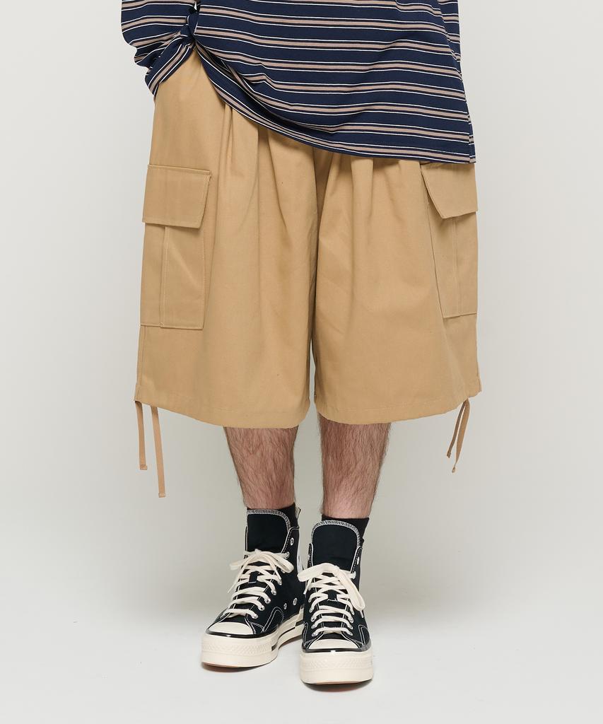 CARGOBROS Cotton Balloon Cargo Bermuda Pants (Beige)