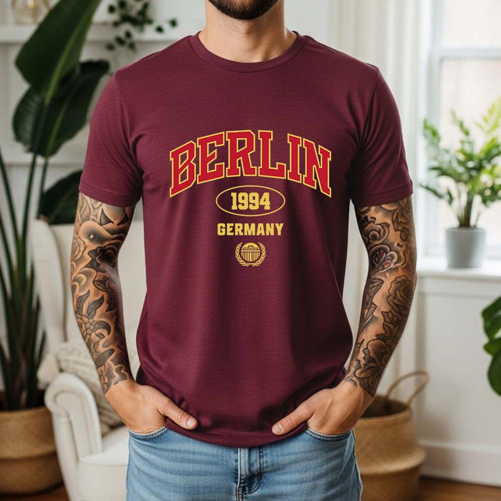New Summer 100 Cotton Graphic Oversized Tee Berlin 1994 Gerunisexy Retro College Style Themed Short Sleeve