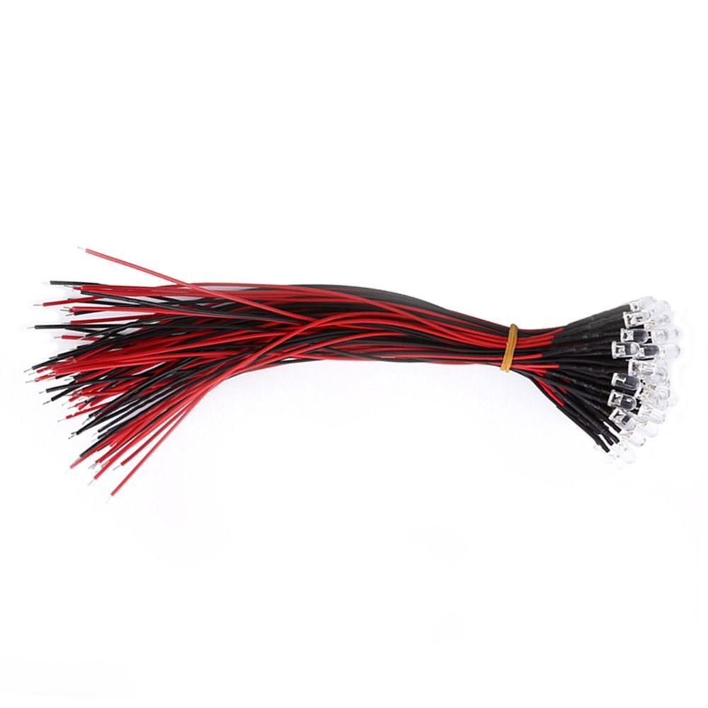 50PCS White Light LED Diodes 12V Pre Wired LED Low Power Flash LED  Lighting Projects