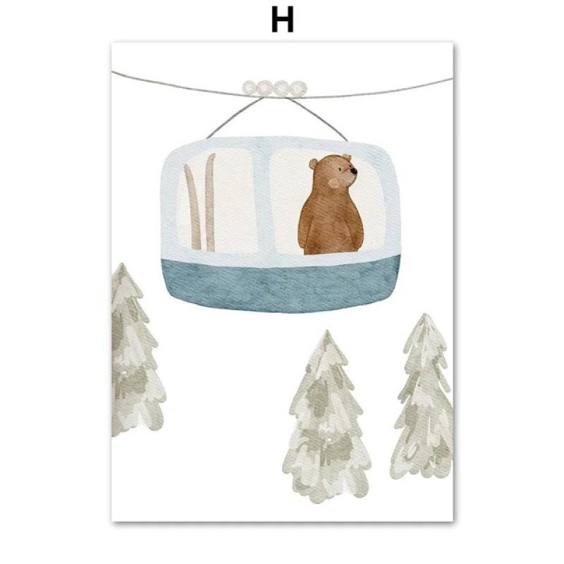 1 шт. Настенный декор, бурый медведь, настенное искусство, холст, живопись, гостиная, интерьер, картины, детская спальня, лиса, белка, милые животные, без рамки