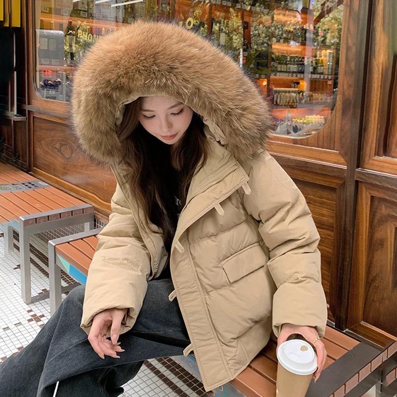 Seasonal Down Cotton-padded Clothes Women's Loose Cotton-padded Clothes Casual Short Big Fur Collar Jacket