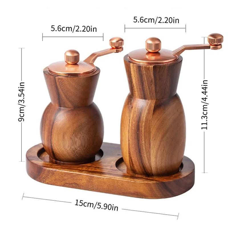 Hand Acacia Wood Pepper Grinder Set Vase Shape Black Pepper Grinder with Base Adjustable Ceramic Core Salt Shaker Grinding Tools