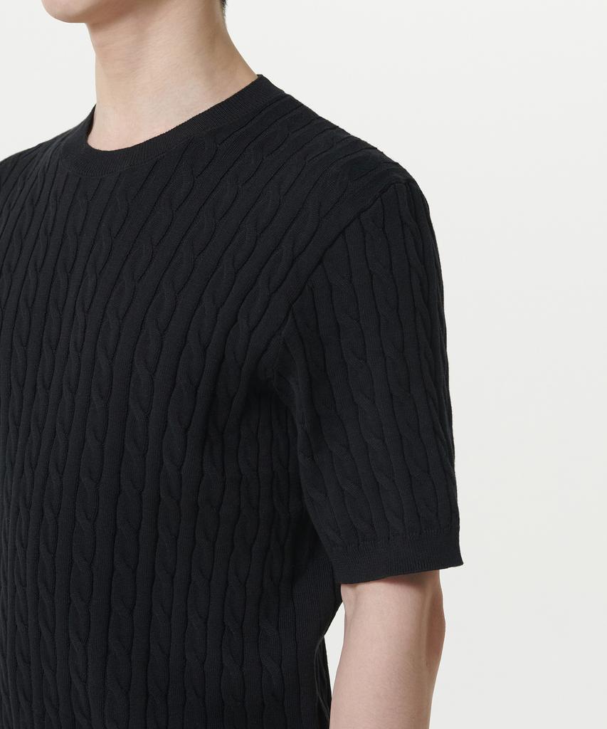 MUSINSA STANDARD Cable Crew Neck Short Sleeve Knit [Black]