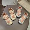 Туфли принцессы для девочек 2024 Новые детские модные кожаные туфли с цветком Детские элегантные темпераментные танцевальные туфли для вечеринки свадьбы
