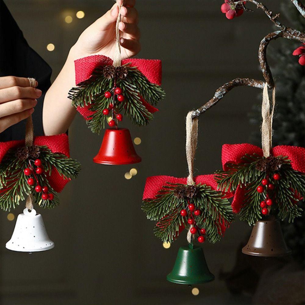 Artificial Pine Christmas Bell Pendant Metal Home Christmas Decoration New Year Supplies