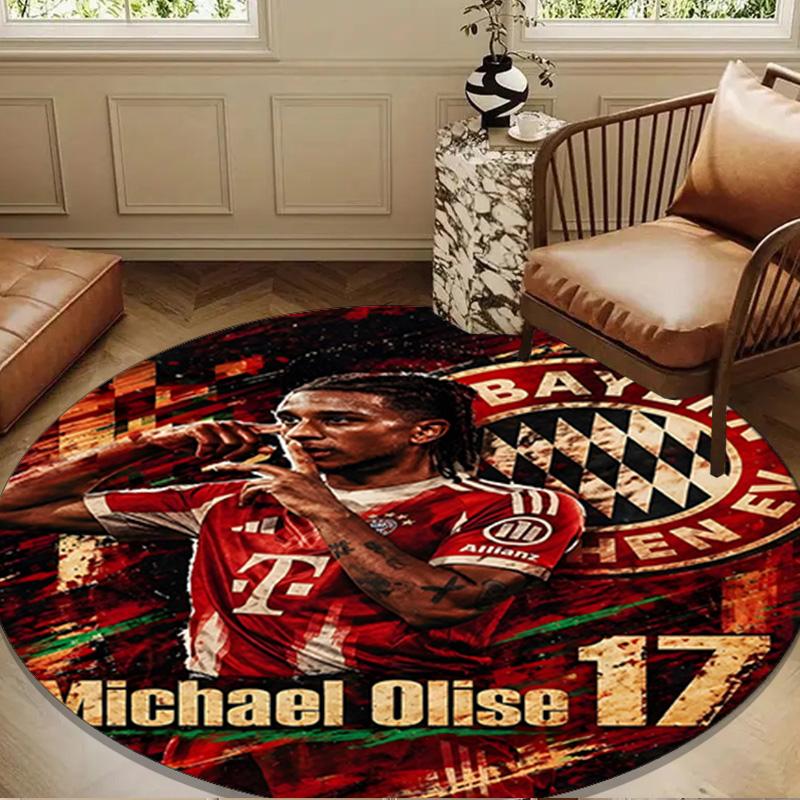 1PC Michael Football Star Round Rug for Livingroom,Bedroom, Palyroom, Chair Rug, Area rug, Circle Carpet, Large Size Fan Christmas gift