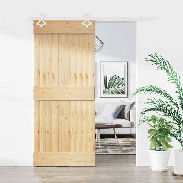 VidaXL Sliding Door and Hardware Kit 90x210 Cm Solid Pine, Interior Door, Interior Barn Door 3203164