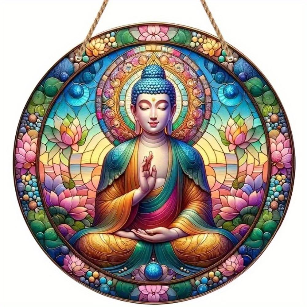 1pc 2d Flat Buddha Art Sign - Round Wooden Sign - 20cm Suitable for Home Living Room, Restaurant, Office, Garage, Bar, Coffee Shop Decoration, Gift