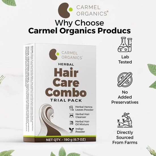 CARMEL ORGANICS Herbal Hair Care Combo – Trial Pack of 4 Natural Herbs for Healthy Hair | Ideal for Hair Growth, Dandruff, and Shine