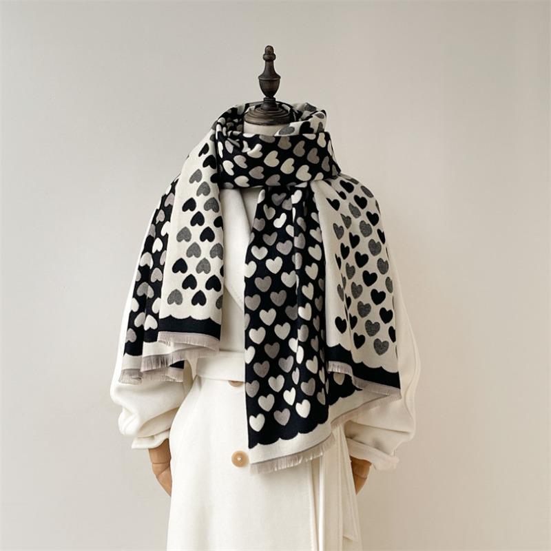 Cute Peach Heart Warm Imitation Cashmere Atmosphere Thickened Shawl Women Autumn and Winter Sweet Student Versatile Scarf Women