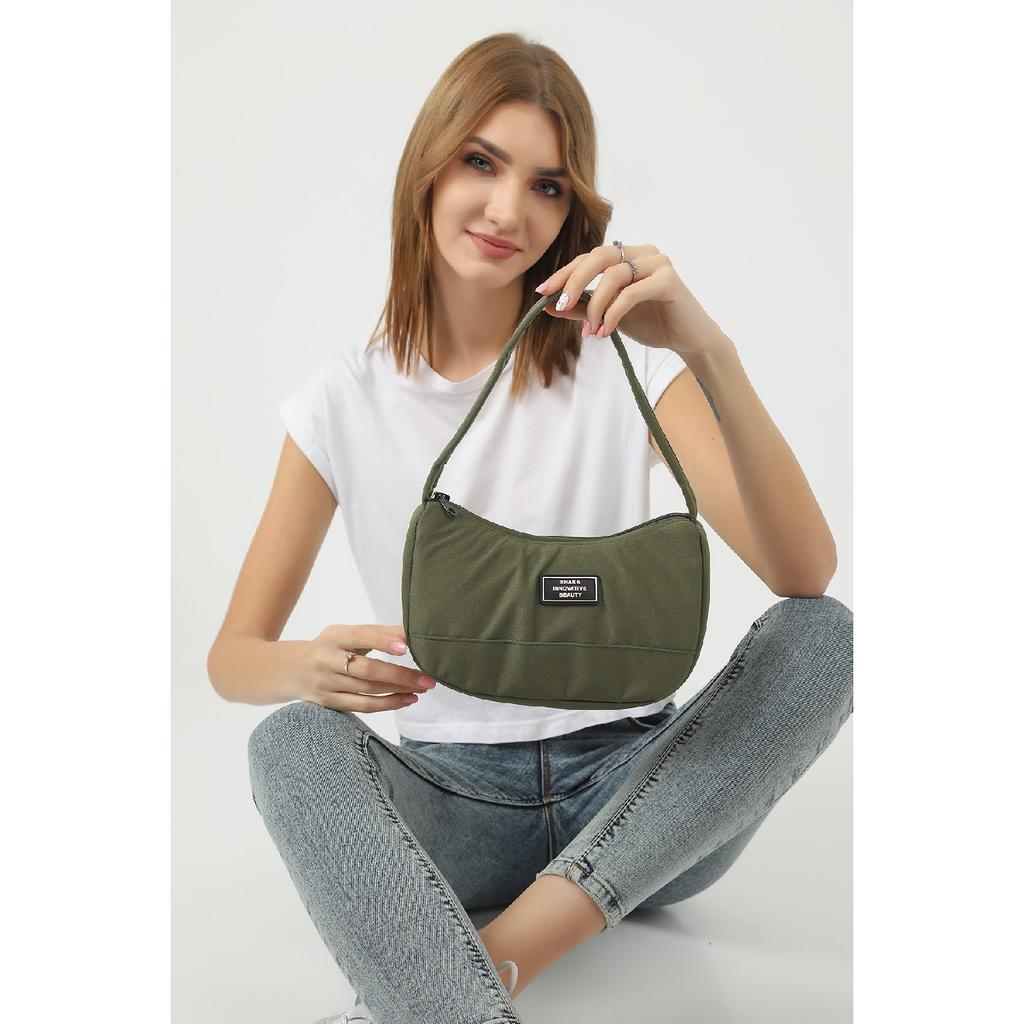 Black U11 Single Zipper Compartment Daily Sports Baguette Canvas Fabric Women's Hand And Shoulder Bag B:16E: 26