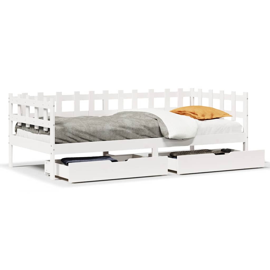 Daybed with Drawers White 80 x 200 cm Pine Wood