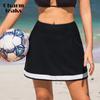 Women Swimming Skirts Mid-Waist with 2 Side Pockets Quick Dry Tankini Bottom Built In Brief Soft Swim Shorts