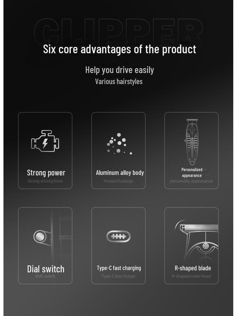 Men's Portable Electric Hair Clippers with Digital Display for Carving and Bald Styles