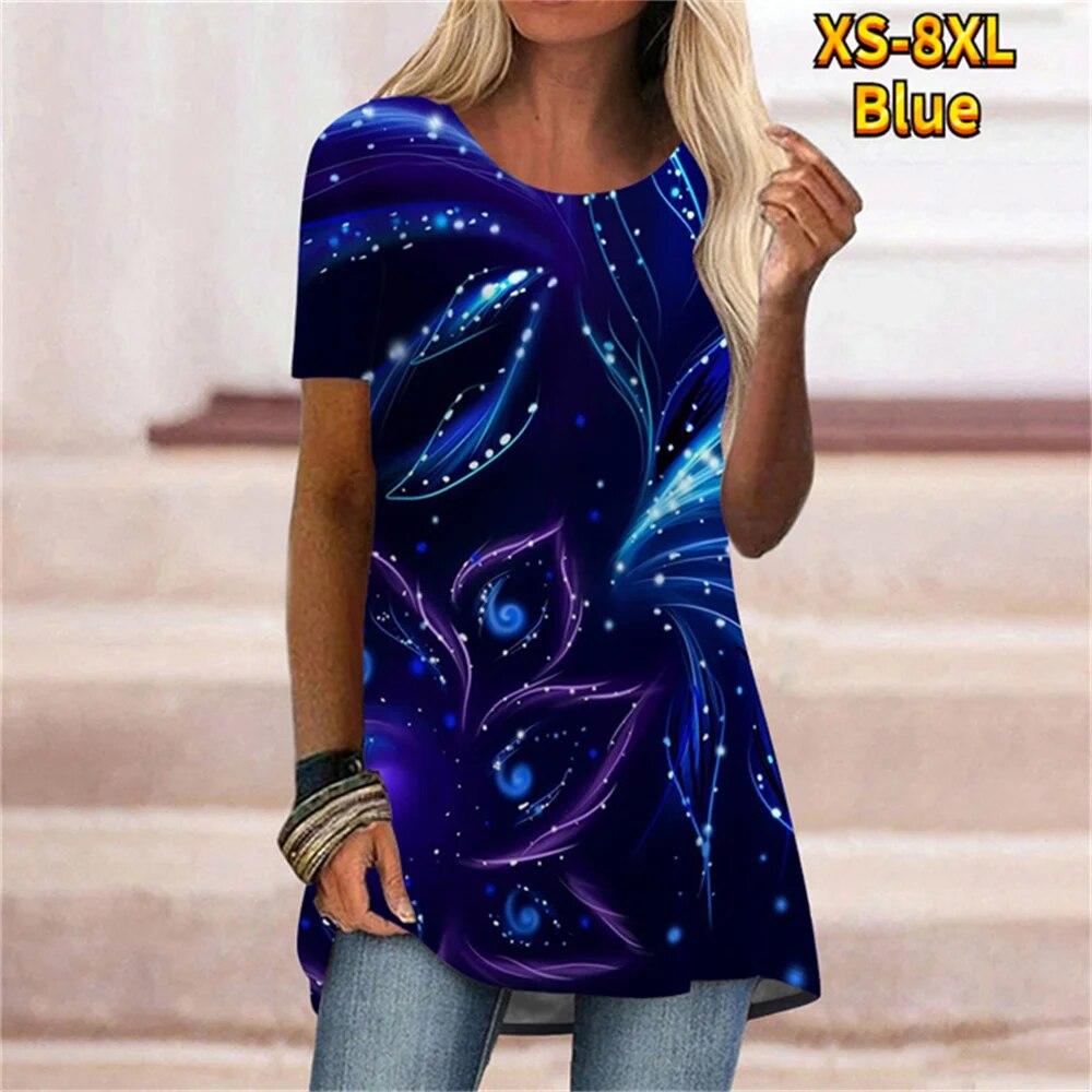 New Summer Casual Women Tshirt Loose Flower Digital 3D Printing Short Sleeve O-neck Pullovers Top Fashion Daily Street Tees