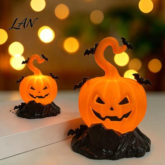 Halloween Bat Decoration LED Candle Light Figurine, Tombstone Glowing Tabletop Ornament, Warm Decorative Pumpkin Decor Prop for Escape Room