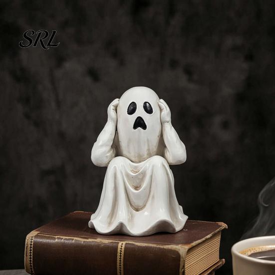 Cute Scary Ghost Statues Halloween Figurine, Resin Miniature Chain Ghost, Face-Palm Pumpkin Spooky Atmosphere Party Supplies Ornaments for Desk Shelf