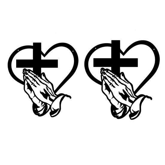 Praying Hands Wall Sign Christian Heart Metal Wall Art Sign Black Finish Religious Decorative