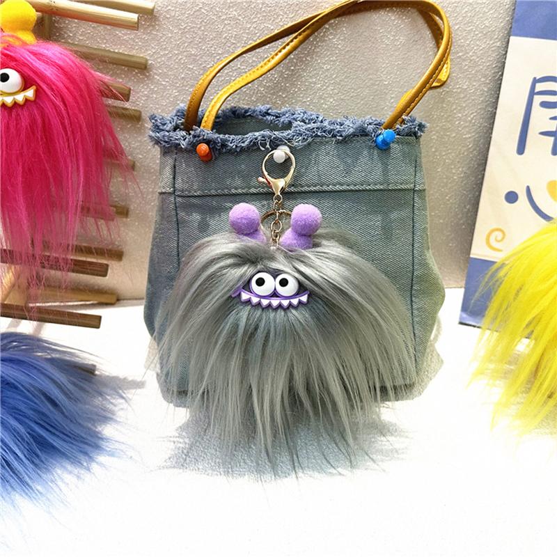 1PC Cartoon Fried Doll Keychain Bag Pendant Popular Fried Hair Funny Sausage Mouth Plush Toy Cute