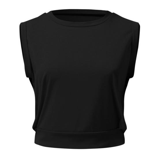 Women Summer Crop Top Sleeveless Round Neck Solid Color Slim Fit Pullover Short Length Fitness Sports Female Clothing