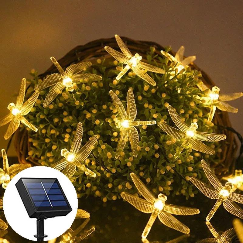 Colorful Dragonfly Solar String Lights Outdoor Waterproof Dragonfly Lights Festival Night Lamp Patio Garden Wedding Decoration
