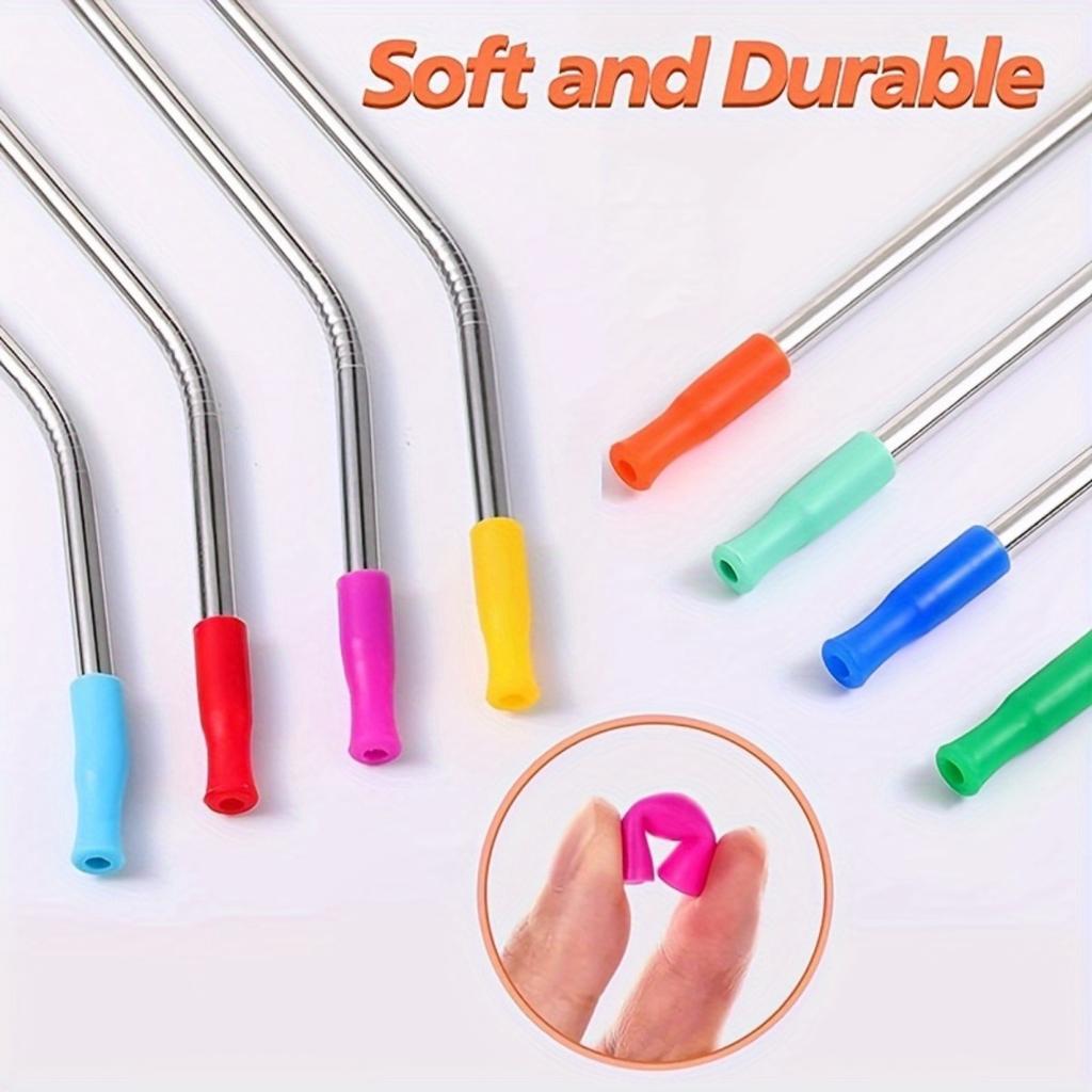 50pcs Reusable Straw Tips,Multi-Colored Covers for 6mm Wide Stainless Steel Straws