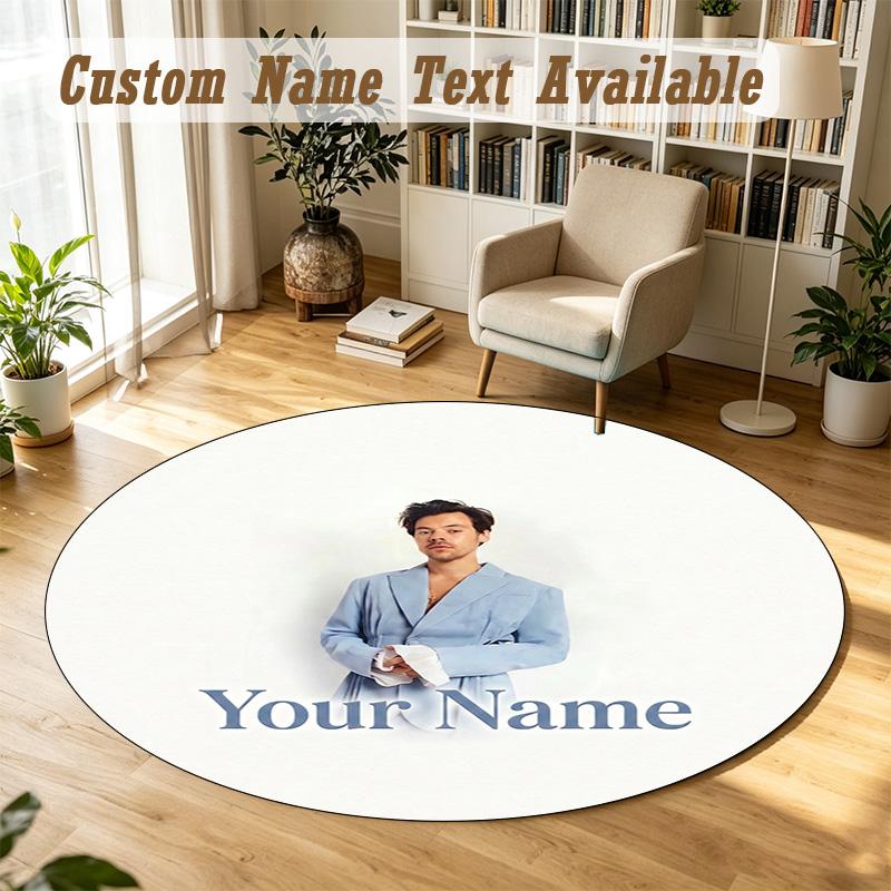 Round Rug Custom NameHarry Styles Pattern Non Slip Carpet Home Floor Decor