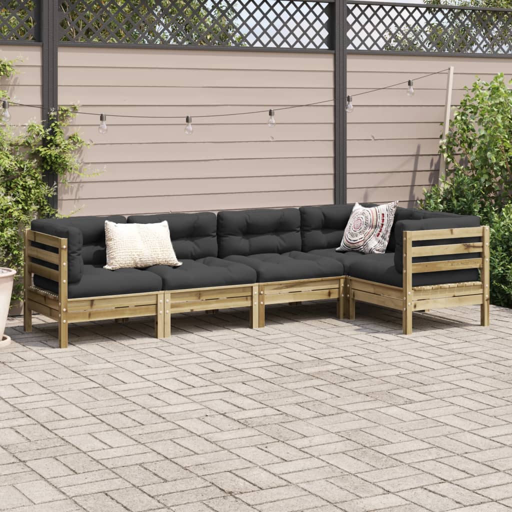 5 Piece Garden Sofa Set with Cushions Pressure Treated Pine Wood