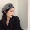 Кожаная бирка Цепочка Маленький ароматный стиль Корейский стиль Шляпа Шляпа художника Гусиная лапка Женские береты
