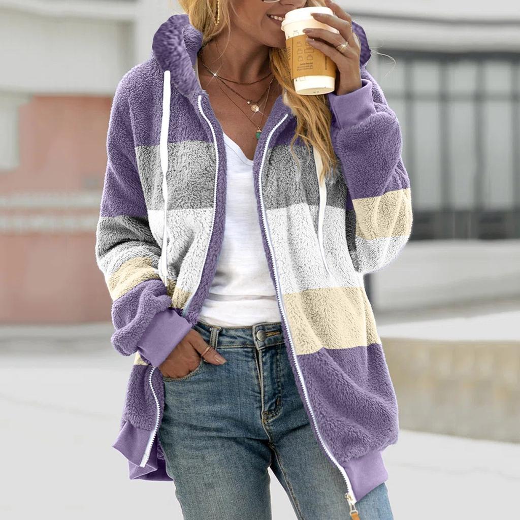 Женская мода шить свободные толстовки с длинным рукавом плюшевое пальто на молнии