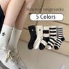 Fashion Mid Length Socks Spring Summer Black White Striped Socks New Embroidered Socks