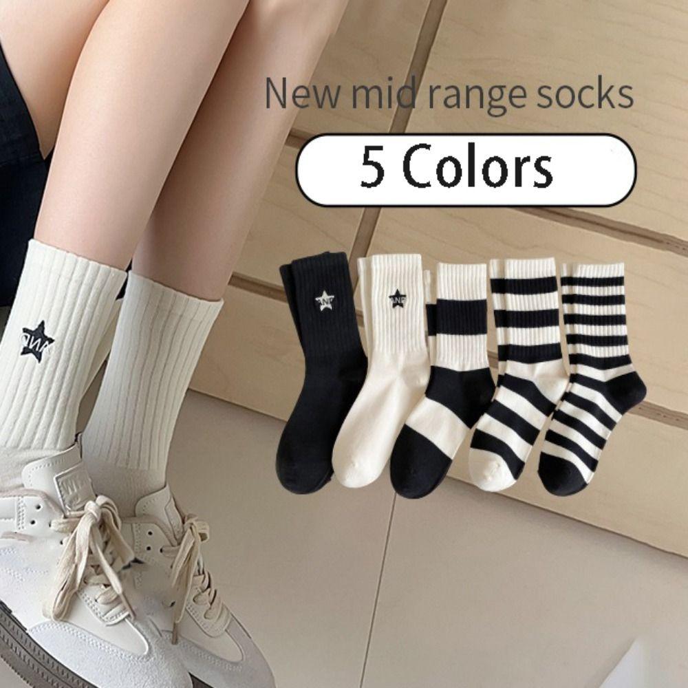 Retro Mid Length Socks Spring Summer Embroidered Socks New Cotton Sports Socks