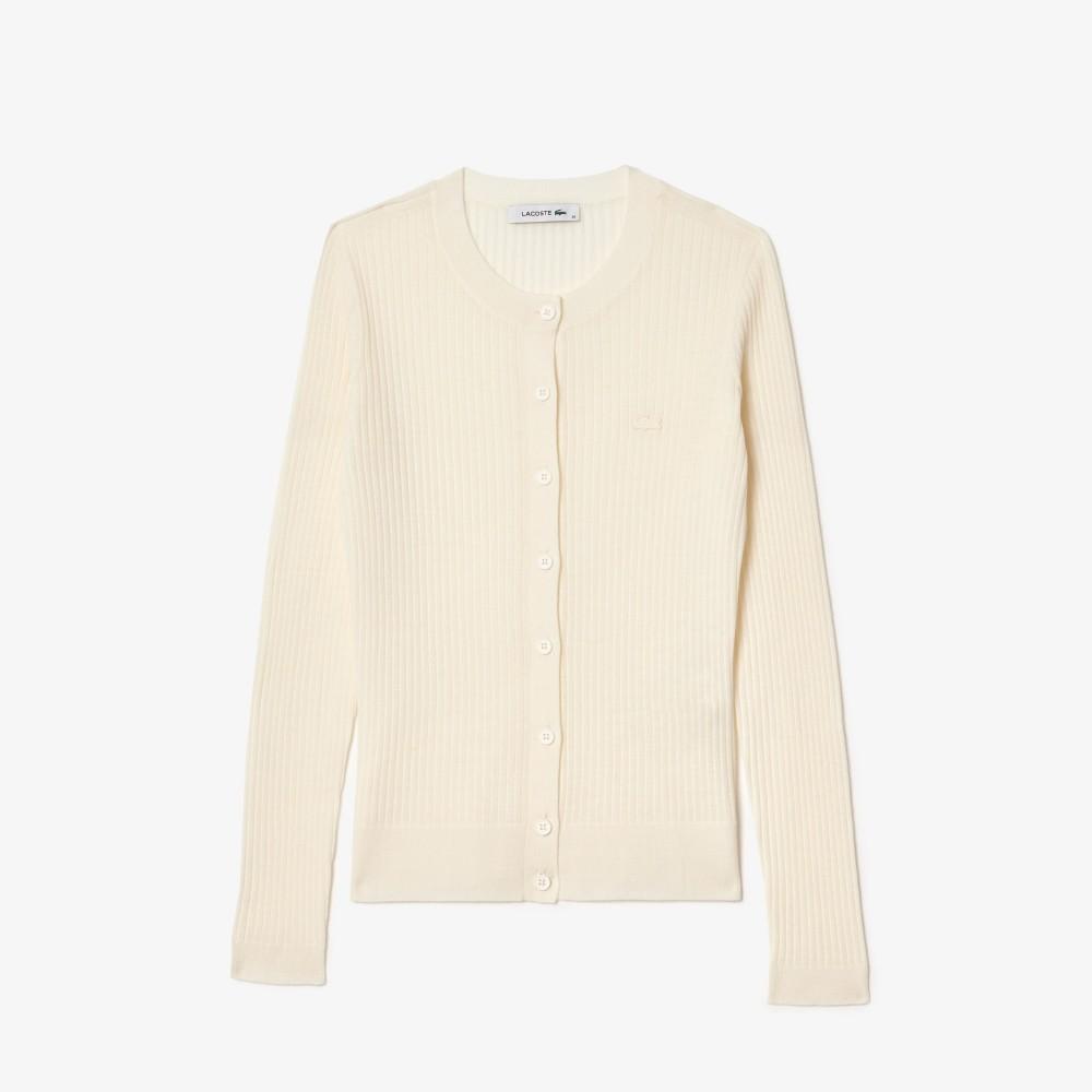[lacoste] Women's Slim Fit Rib Knit Crew Neck Cardigan AF2560-54N70V