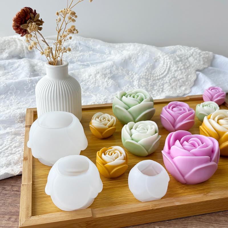 Multi Size 3D Flower Shape Silicone Rose Mold Candle Mould Handmade Soap Mold Wedding Cake Decor Jelly Valentine's Day Gift DIY